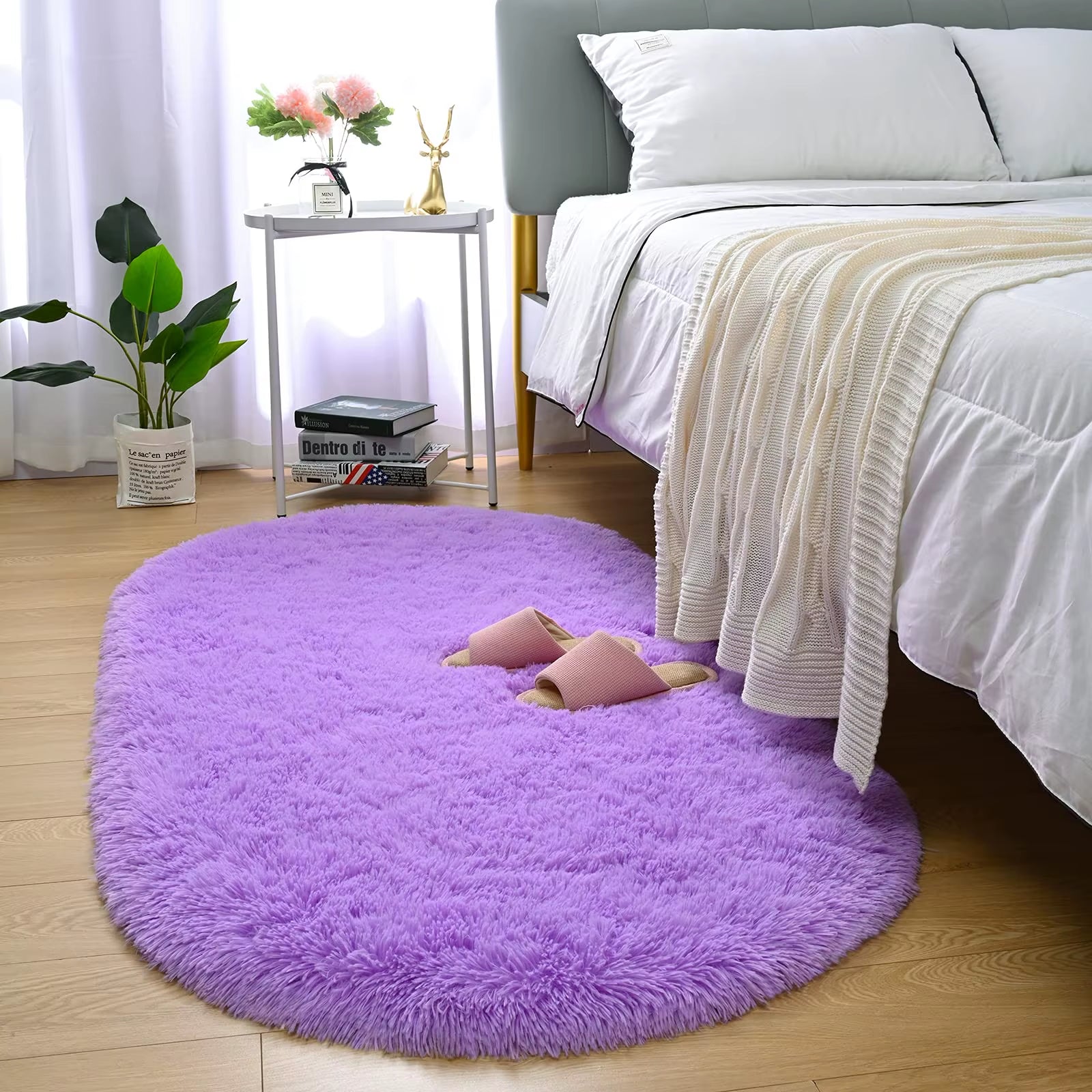 Fluffy Plush Carpet Ellipse for Children’S Bedroom Living Room Sofa Area Rugs Balcony Soft Silky Carpet Girl Room Home Decor