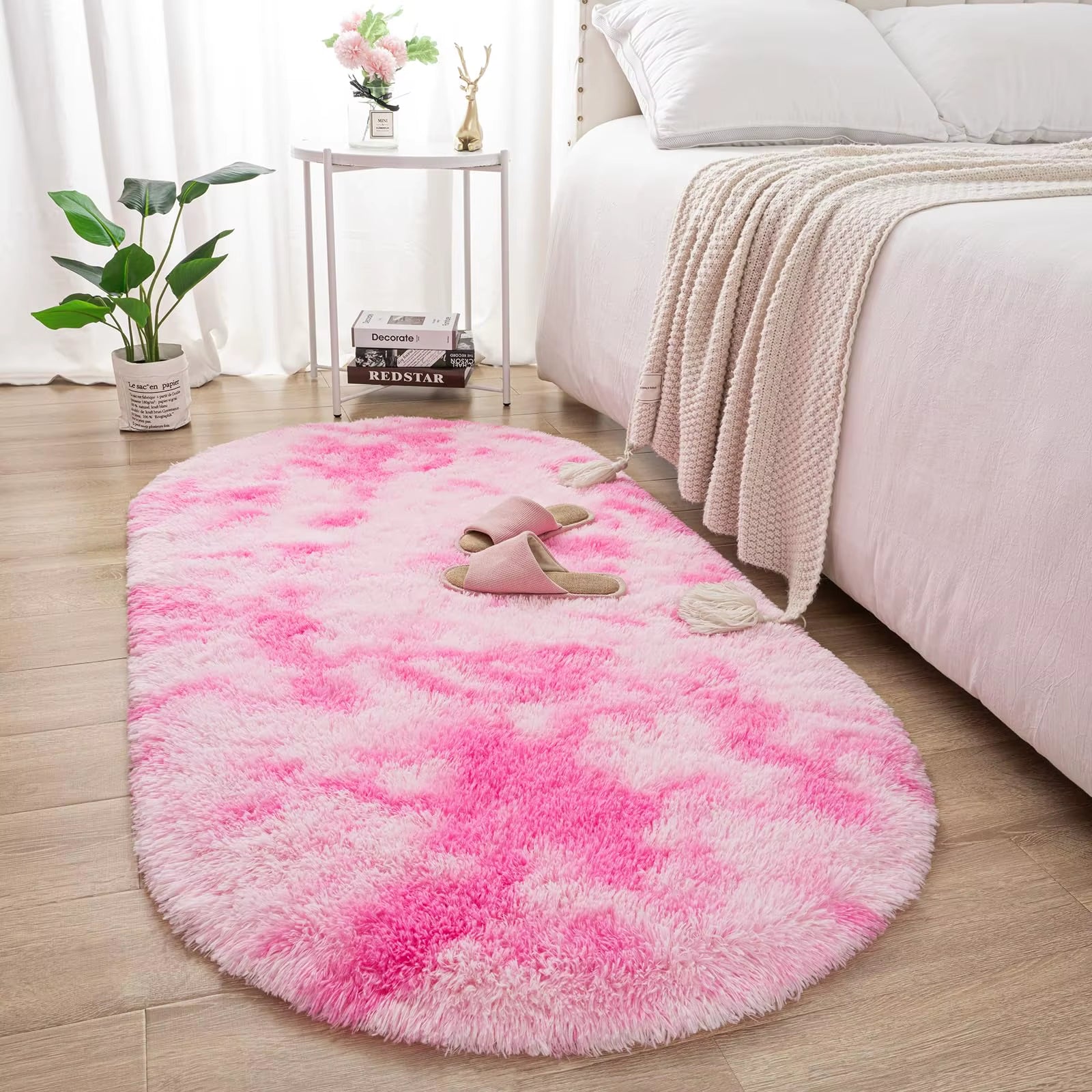 Fluffy Plush Carpet Ellipse for Children’S Bedroom Living Room Sofa Area Rugs Balcony Soft Silky Carpet Girl Room Home Decor
