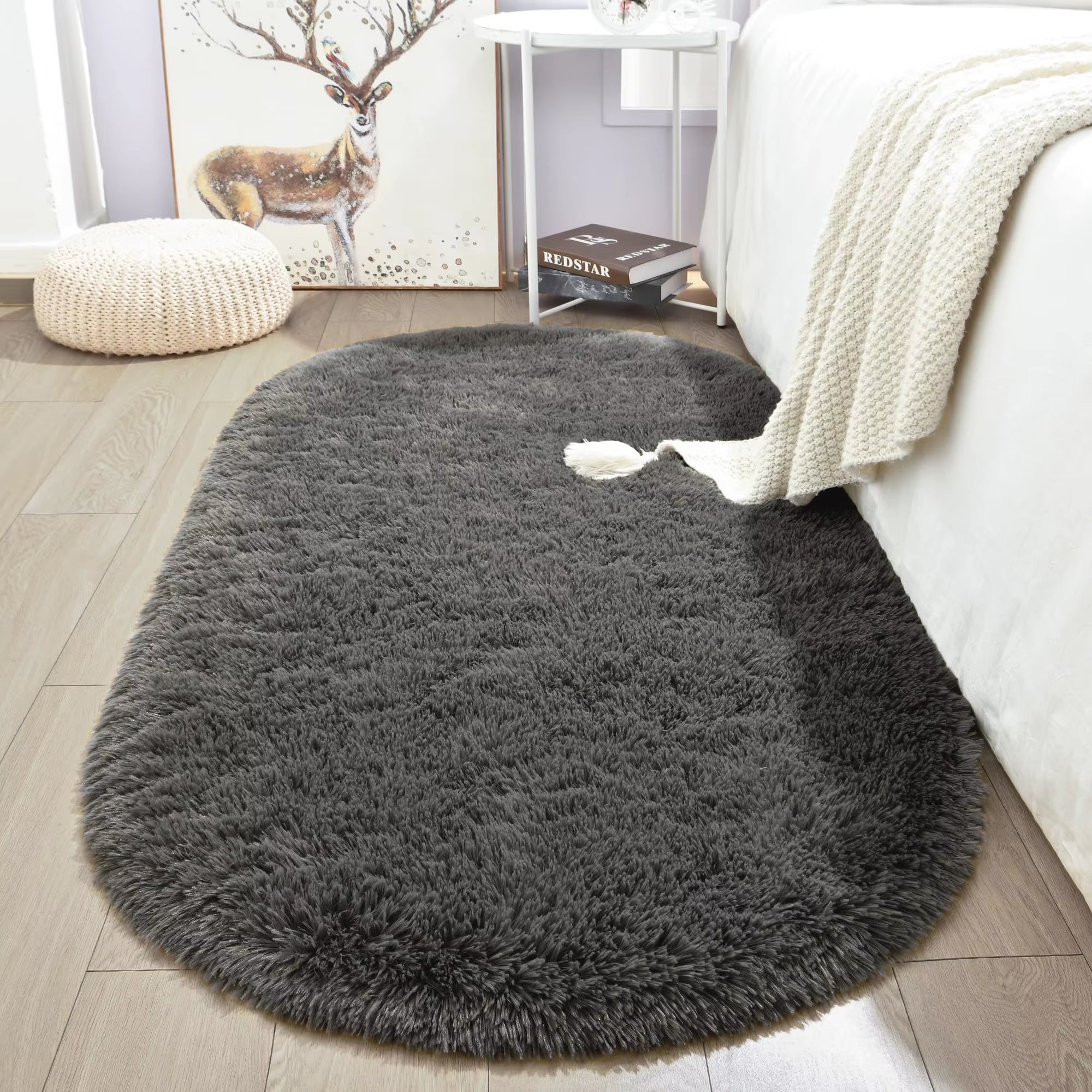 Fluffy Plush Carpet Ellipse for Children’S Bedroom Living Room Sofa Area Rugs Balcony Soft Silky Carpet Girl Room Home Decor