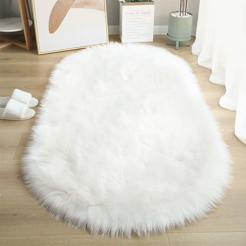 Beige Carpet for Bedroom Decor Soft Faux Sheepskin Living Room Rugs Fluffy Window Seat Cushion Haired Wool Kids Bedside Carpet