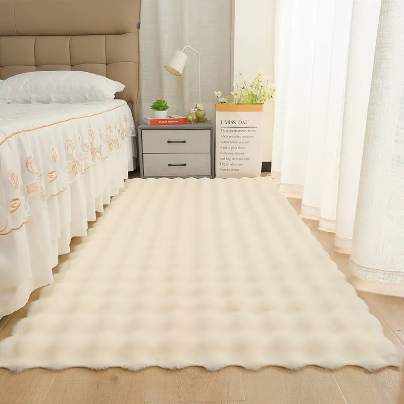 Plush Faux Rabbit Fur Plush Area Rug Soft Bubble Velvet Floor Mat Bedroom Bedside Rugs Living Room Fluffy Carpet Home Decor