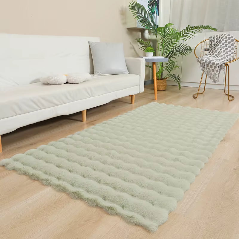 Plush Faux Rabbit Fur Plush Area Rug Soft Bubble Velvet Floor Mat Bedroom Bedside Rugs Living Room Fluffy Carpet Home Decor