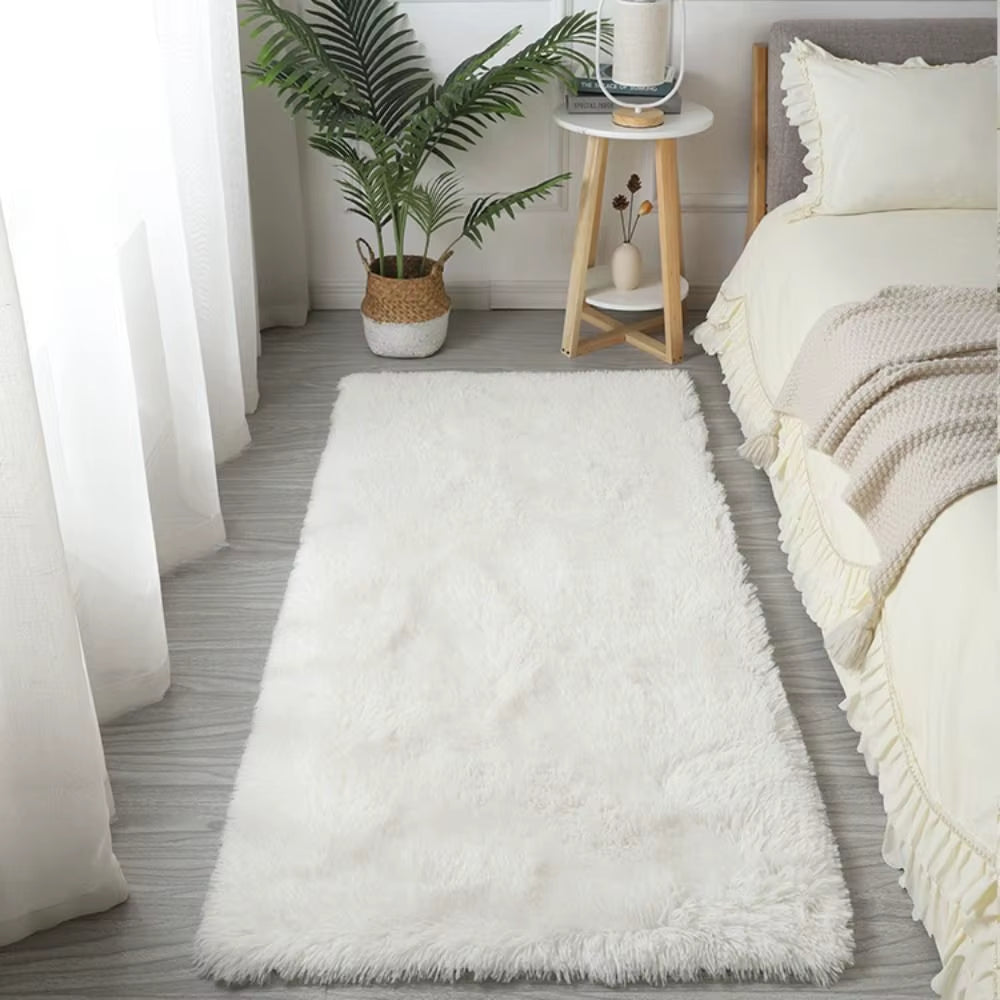 Fluffy Shaggy Imitation Wool Bedside Rugs Non Slip Floor Protection Sofa Cushion Washable Bedroom Mats Home Decor