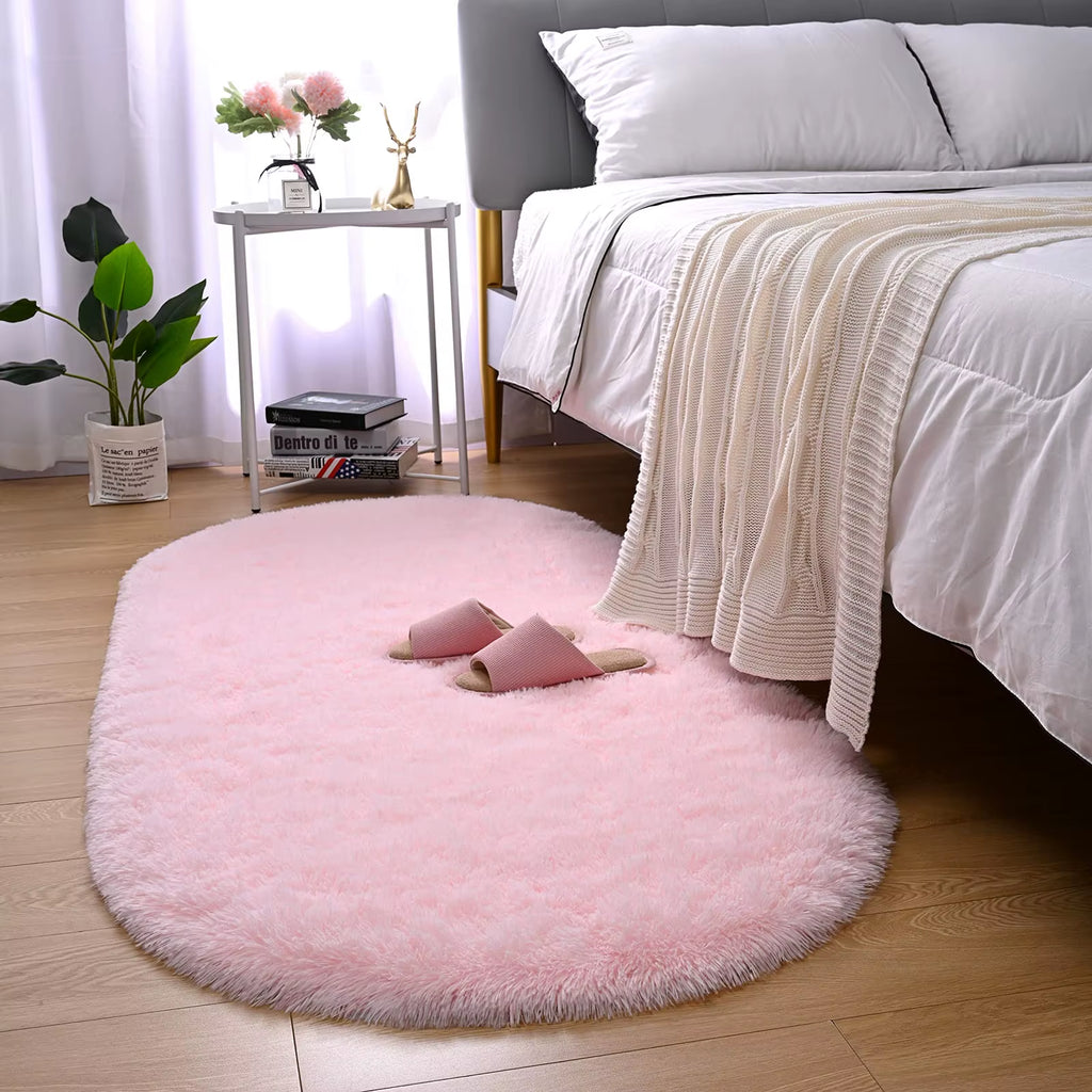 Fluffy Plush Carpet Ellipse for Children’S Bedroom Living Room Sofa Area Rugs Balcony Soft Silky Carpet Girl Room Home Decor