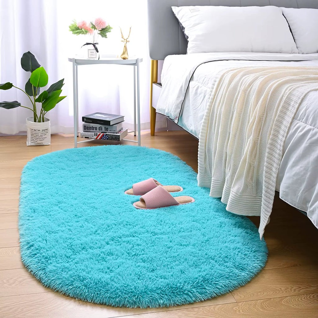 Fluffy Plush Carpet Ellipse for Children’S Bedroom Living Room Sofa Area Rugs Balcony Soft Silky Carpet Girl Room Home Decor
