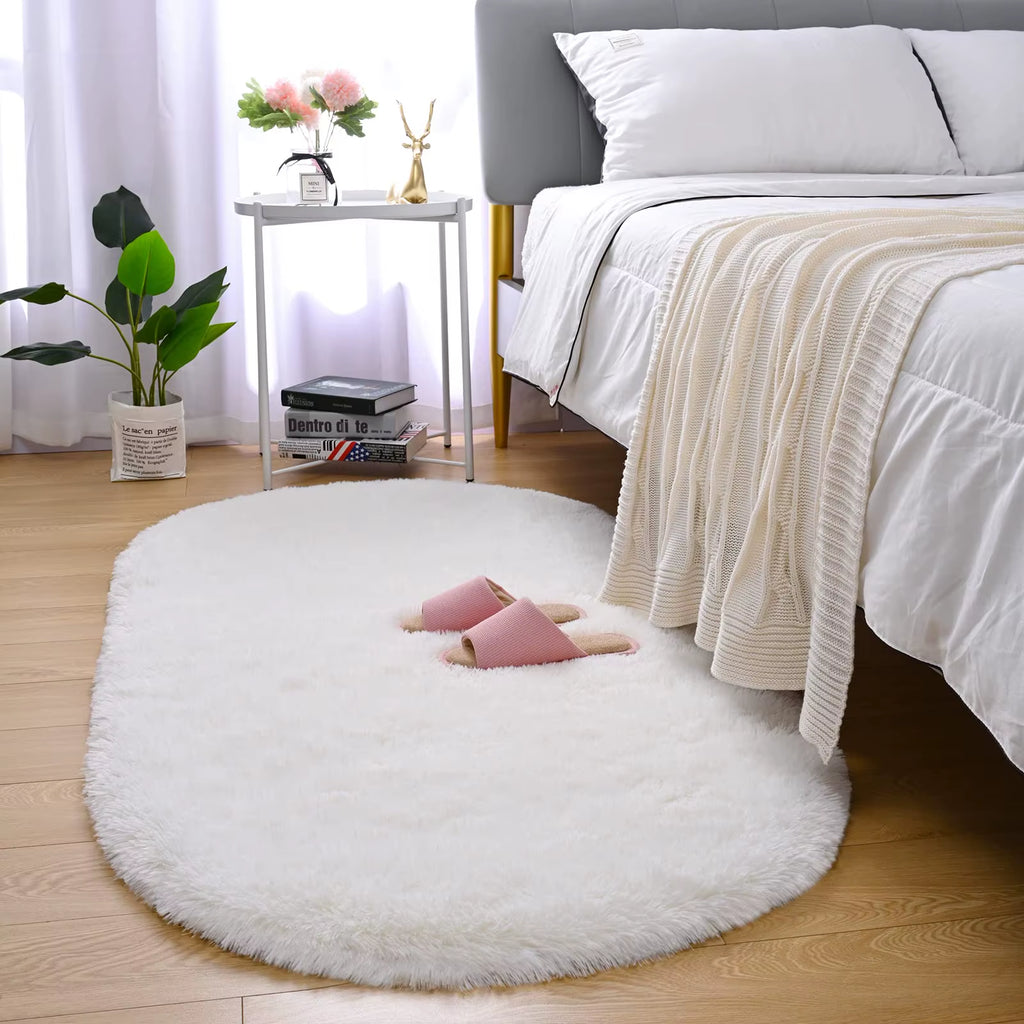 Fluffy Plush Carpet Ellipse for Children’S Bedroom Living Room Sofa Area Rugs Balcony Soft Silky Carpet Girl Room Home Decor