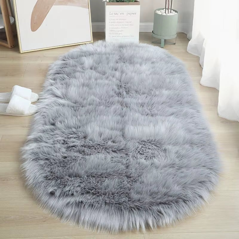 Beige Carpet for Bedroom Decor Soft Faux Sheepskin Living Room Rugs Fluffy Window Seat Cushion Haired Wool Kids Bedside Carpet