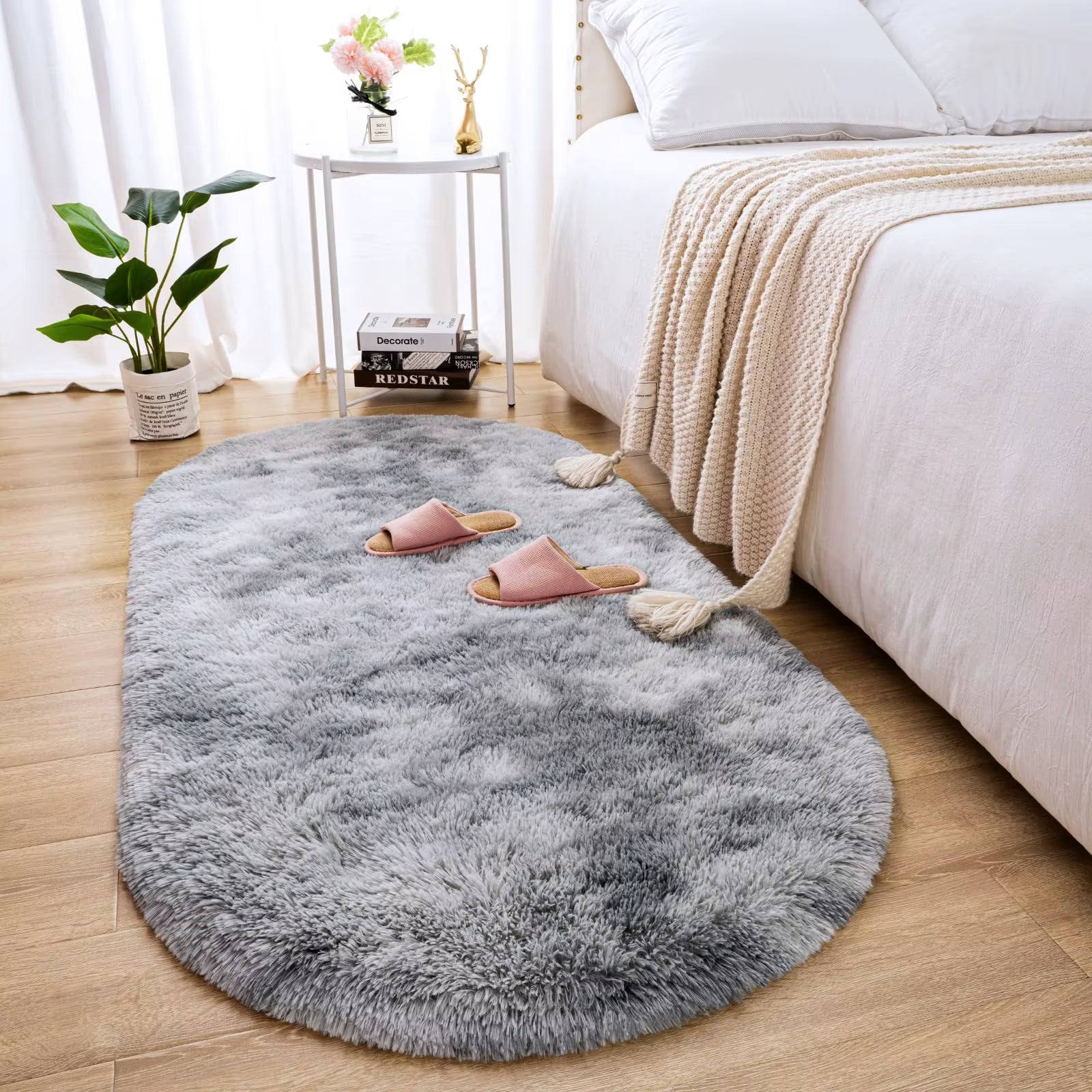 Fluffy Plush Carpet Ellipse for Children’S Bedroom Living Room Sofa Area Rugs Balcony Soft Silky Carpet Girl Room Home Decor