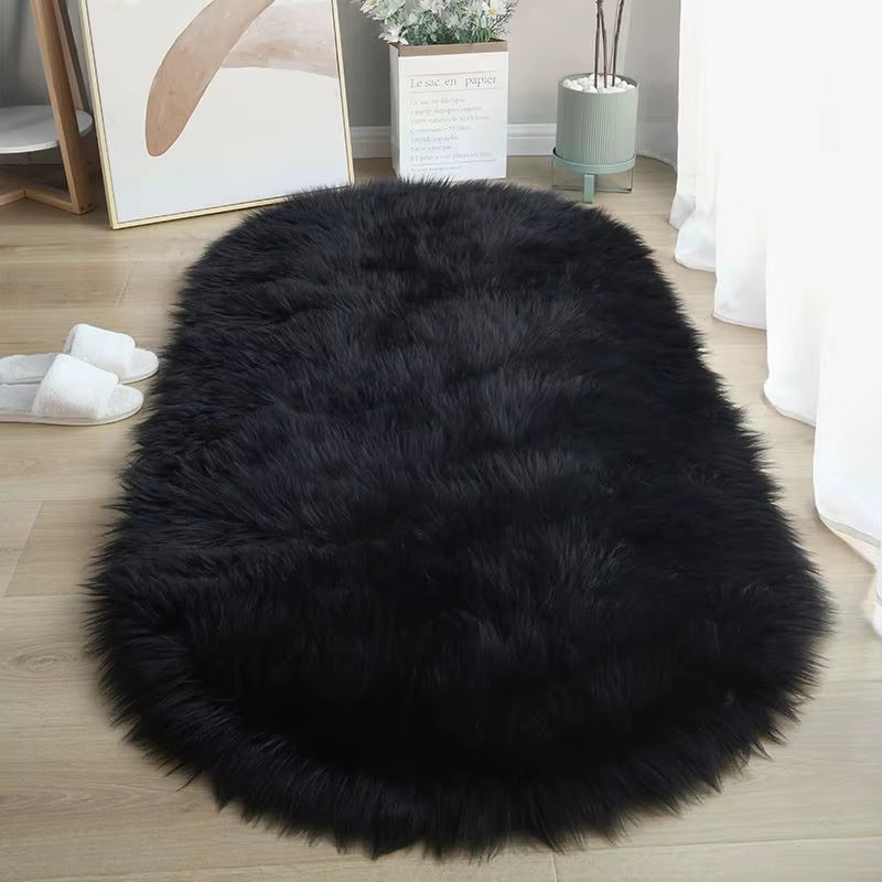 Beige Carpet for Bedroom Decor Soft Faux Sheepskin Living Room Rugs Fluffy Window Seat Cushion Haired Wool Kids Bedside Carpet