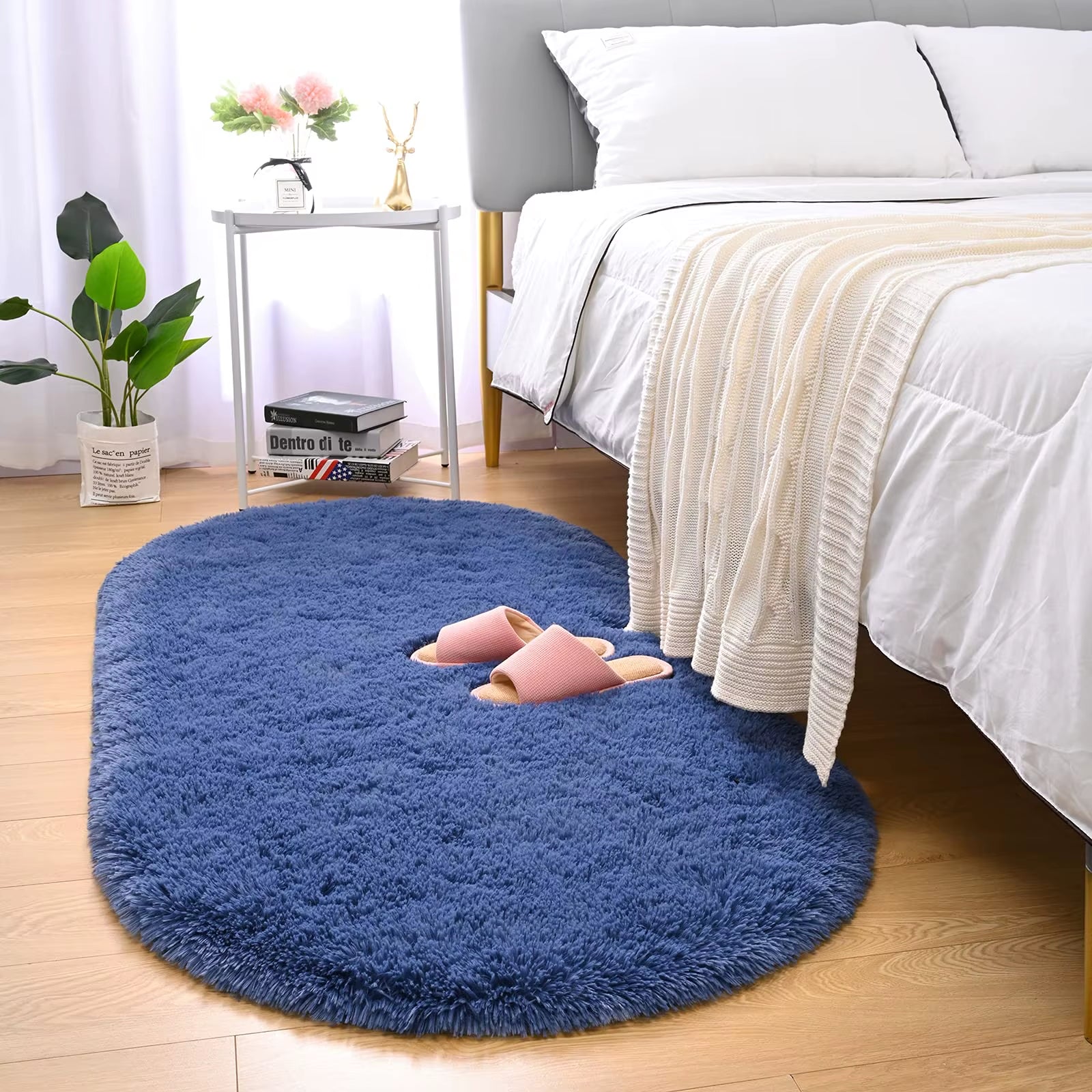 Fluffy Plush Carpet Ellipse for Children’S Bedroom Living Room Sofa Area Rugs Balcony Soft Silky Carpet Girl Room Home Decor