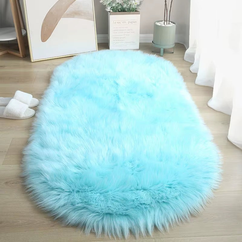 Beige Carpet for Bedroom Decor Soft Faux Sheepskin Living Room Rugs Fluffy Window Seat Cushion Haired Wool Kids Bedside Carpet