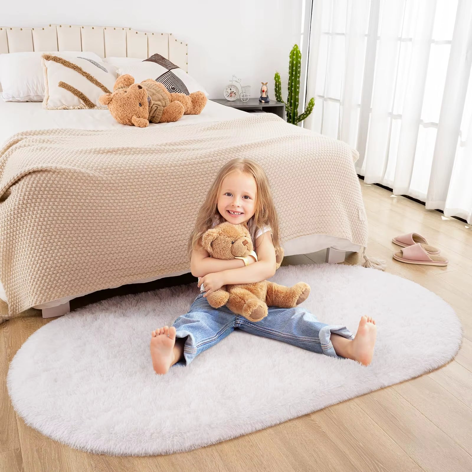 Fluffy Plush Carpet Ellipse for Children’S Bedroom Living Room Sofa Area Rugs Balcony Soft Silky Carpet Girl Room Home Decor