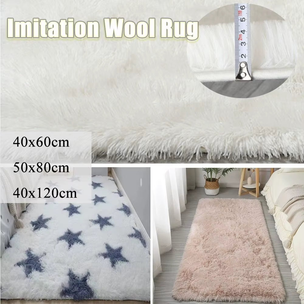 Fluffy Shaggy Imitation Wool Bedside Rugs Non Slip Floor Protection Sofa Cushion Washable Bedroom Mats Home Decor